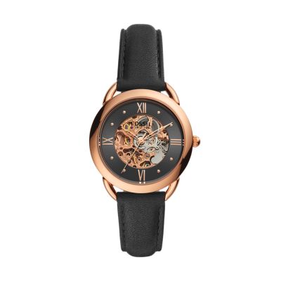 Fossil women's black leather watch sale