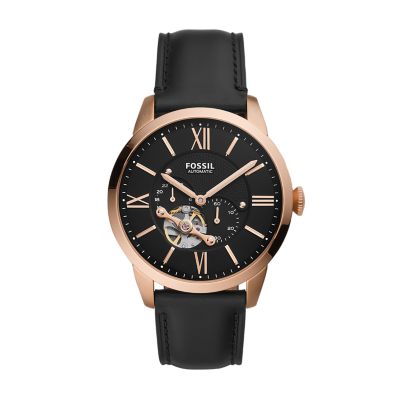 Townsman Automatic Black Leather Watch ME3170 Fossil