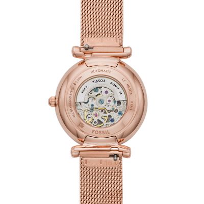 Carlie Automatic Rose Gold Tone Stainless Steel Mesh Watch