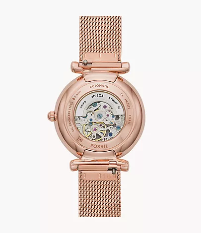 Carlie Automatic Rose Gold-Tone Stainless Steel Mesh Watch 