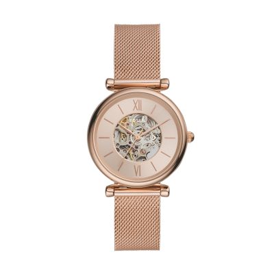 Carlie Automatic Rose Gold-Tone Stainless Steel Mesh Watch Jewelry