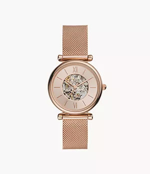 Reloj automático Carlie con malla de acero inoxidable en tono oro rosa