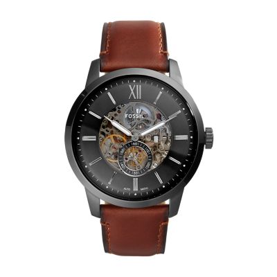 Townsman 48 Mm Automatic Amber Leather Watch