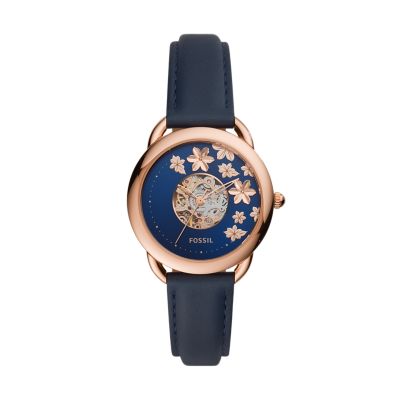 Montre Tailor automatique en cuir bleu