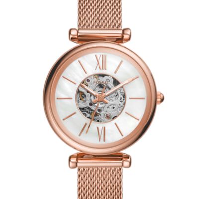 Carlie Mini Automatic Rose Gold-Tone Stainless Steel Mesh Watch