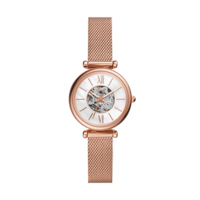Carlie Mini Automatic Rose Gold-Tone Stainless Steel Mesh Watch