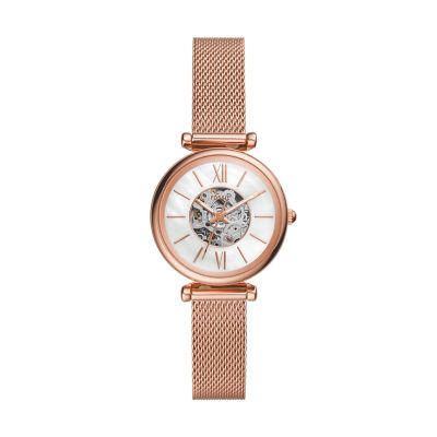 Uhr Carlie Mini Automatikwerk Milanaiseband Edelstahl roségoldfarben -  ME3188 - Fossil