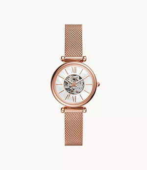 Carlie Mini Automatic Rose Gold-Tone Stainless Steel Mesh Watch