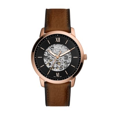 Reloj Hombre Fossil Townsman Automático De Piel Color de la correa Negro