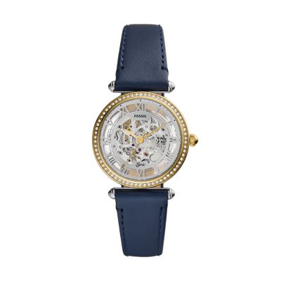 Lyric Automatic Navy Leather Watch ME3199 Fossil