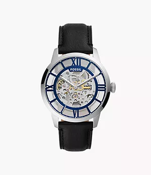 44mm Townsman Automatic Black Leather Watch