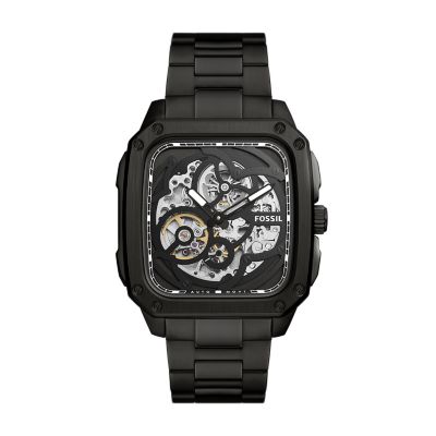 Montre automatique Inscription en acier inoxydable anthracite