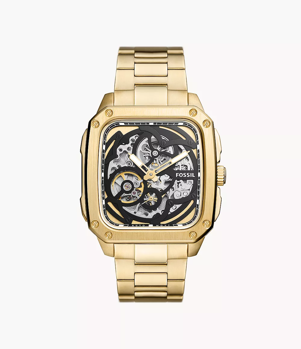 Fossil Men Inscription Automatic Gold-Tone Stainless Steel Watch