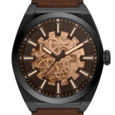 Montre automatique Everett en cuir LiteHideMC brun foncé