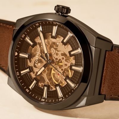 Everett Automatic Dark Brown LiteHide™ Leather Watch - ME3207 - Fossil