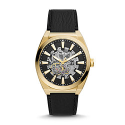Everett Automatic Black Eco Leather Watch