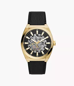 Everett Automatic Black LiteHide™ Leather Watch