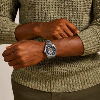 Fossil Everett - Reloj para hombre con correa de acero inoxidable o cuero