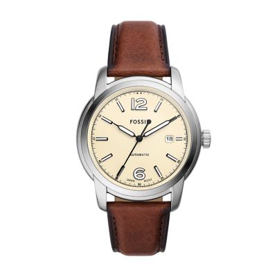 Fossil Men Fossil Heritage Automatic Brown Eco Leather Watch