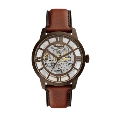 Fossil Homme Montre Townsman automatique en cuir écoresponsable  brune