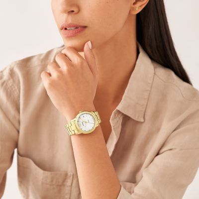 Fossil Gold Tone Stainless Steel Ring Watch - Gold