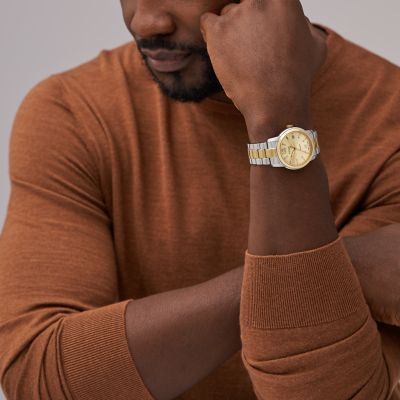 Fossil two shop tone watch mens