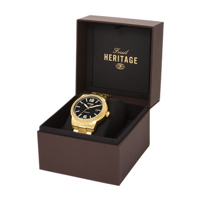 Men's Gold Tone Black Face Automatic Fossil Watch