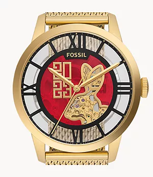 Orologio automatico Townsman per il capodanno lunare con bracciale in maglia d’acciaio color oro