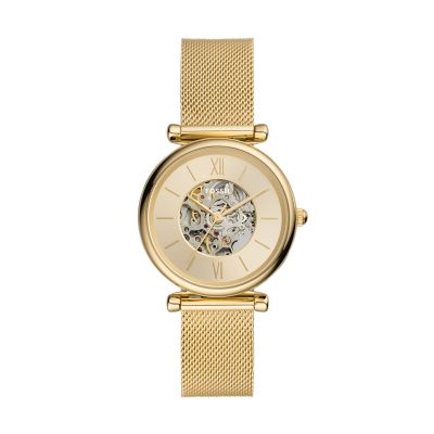 Montre Carlie automatique, en maille milanaise inoxydable, doré