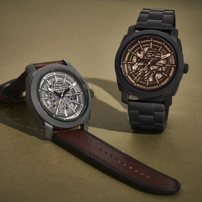 Fossil skeleton cheap watch black