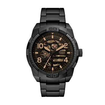 Montre Bronson automatique, en acier inoxydable, noir