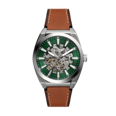 Montre Everett automatique, en cuir, marron