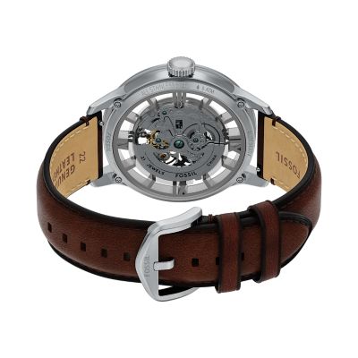 【海】Fossil ブラウン レザー メンズ ウォッチ　電池交換必要 48mm FLYNN マルチファンクション ブラウン レザーウォッチ