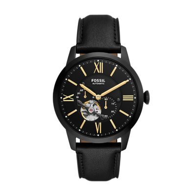 Townsman 44mm Automatic Black Leather Watch