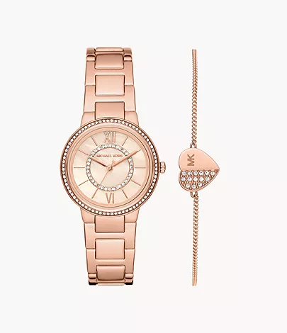 Michael Kors Rose Gold-Tone Watch and Bracelet Gift Set