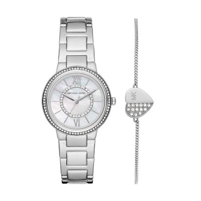 Michael Kors Stainless Steel Watch and Bracelet Gift Set MK1033 Watch Station