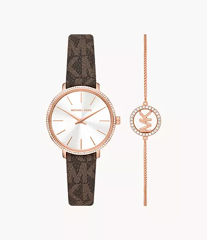 Michael Kors Pyper Two-Hand Brown PVC Watch and Bracelet Set - MK1036 - Watch Station