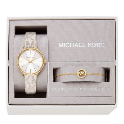 Michael Kors Pyper Two-Hand Vanilla PVC Watch and Bracelet Set