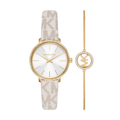 Michael Kors Pyper Two-Hand Vanilla PVC Watch and Bracelet Set