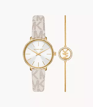 Michael Kors Pyper Two-Hand Vanilla PVC Watch and Bracelet Set