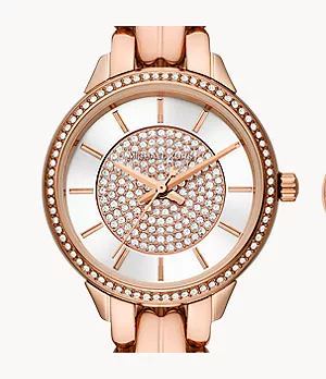 Michael Kors Allie Three-Hand Rose Gold-Tone Stainless Steel Watch and Bracelet Set