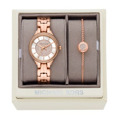 Michael Kors Allie Three-Hand Rose Gold-Tone Stainless Steel Watch and Bracelet  Set - MK1039 - Watch Station