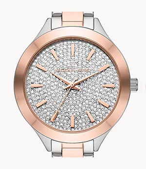 Michael Kors Slim Runway Three-Hand Two-Tone Stainless Steel Watch and Bracelet Set