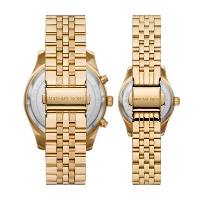 Michael Kors Geschenkset Herren Damen Uhr Chronograph Lexington Edelstahl  goldfarben - MK1047 - Watch Station