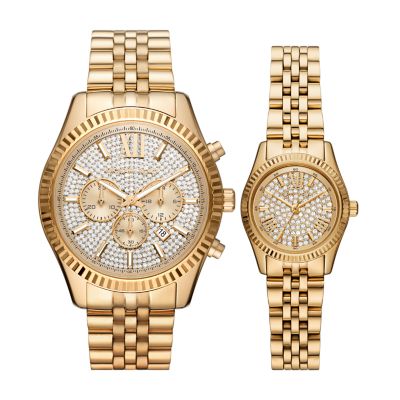 Michael Kors Lexington Chronograph His and Gold-Tone Stainless Steel Watch Gift Set MK1047 - Watch Station