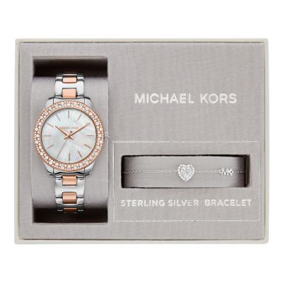 Michael Kors Liliane Three-Hand Two-Tone Stainless Steel Watch and Bracelet  Set - MK1048 - Watch Station