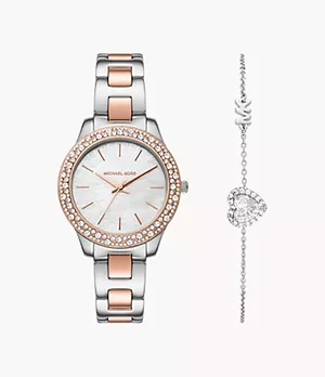 Michael Kors Liliane Three-Hand Two-Tone Stainless Steel Watch and Bracelet Set