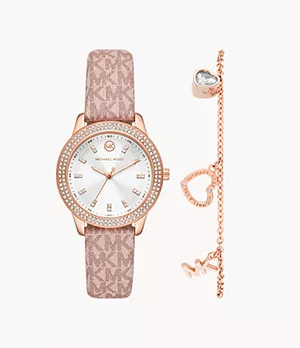 Michael Kors Tibby Three-Hand Blush PVC Watch and Bracelet Set