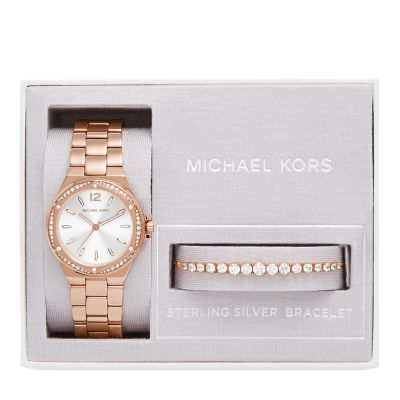Michael Kors Lennox Three-Hand Rose Gold-Tone Stainless Steel Watch and  Sterling Bracelet Set - MK1053SET - Watch Station