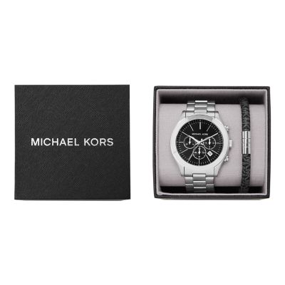 Michael Kors Edelstahl Uhr Slim Armband MK1056SET - Chronograph Set Watch PVC Station Runway 